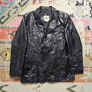 VTG Berman's Leather Blazer Jacket Mens Size 44 Black Sports Coat Single Vent